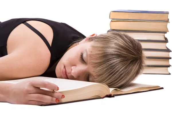 Estudiante está durmiendo en el libro Imagen de archivo