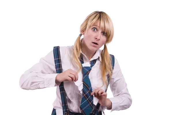 Menina do ensino médio está escondendo lençol berço — Fotografia de Stock