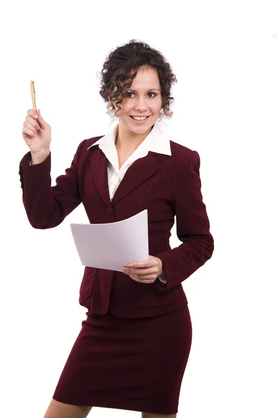 Affärskvinna med dokument och penna. — Stockfoto