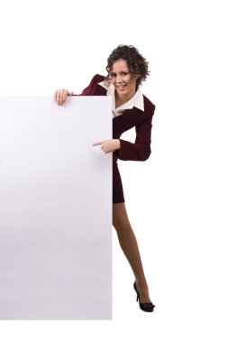 Businesswoman holding a billboard. clipart