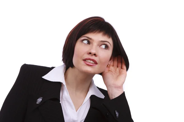 Geschäftsfrau hört Klatsch zu — Stockfoto