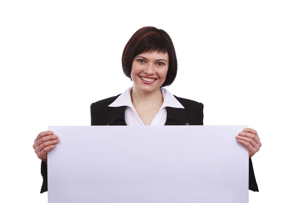 Femme d'affaires avec panneau d'affichage . — Photo