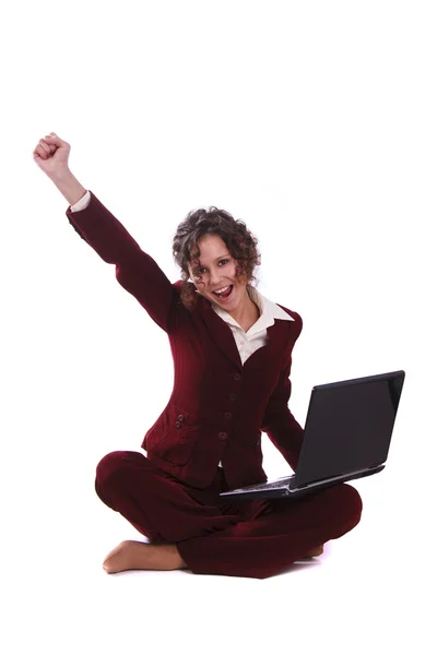 业务的女人庆祝成功 免版税图库图片