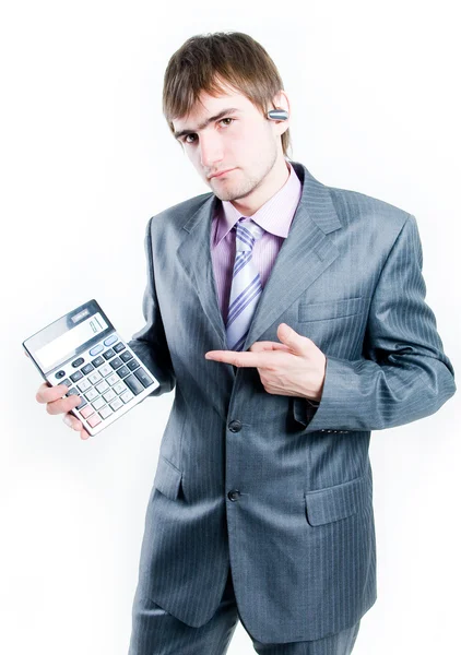 Disappointed businessman with calculator — Stock Photo, Image