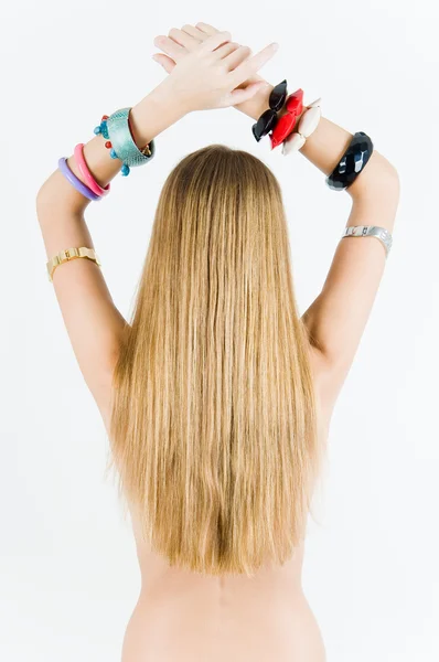 stock image Girl in watches and bracelets