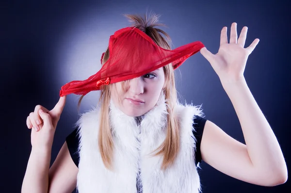 Funny girl with panties on the head — Stock Photo, Image