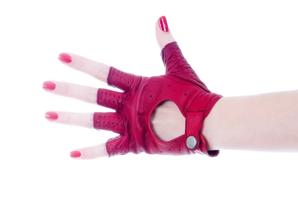 Weibliche Hand im Lederhandschuh — Stockfoto