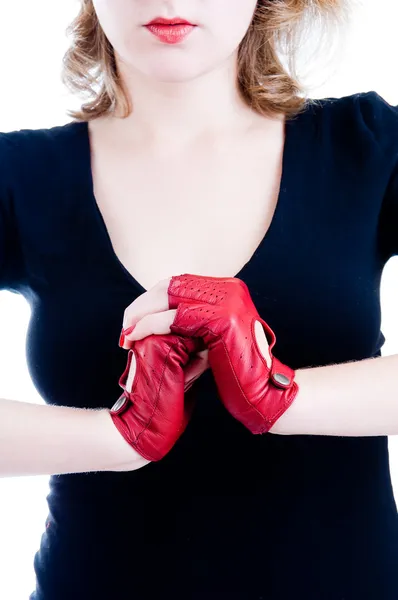 Крупный план женских рук в перчатках — стоковое фото