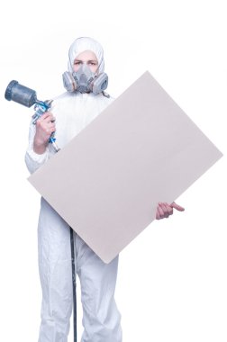 Worker with airbrush gun and blank clipart