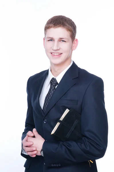 Hombre guapo con Biblia — Foto de Stock