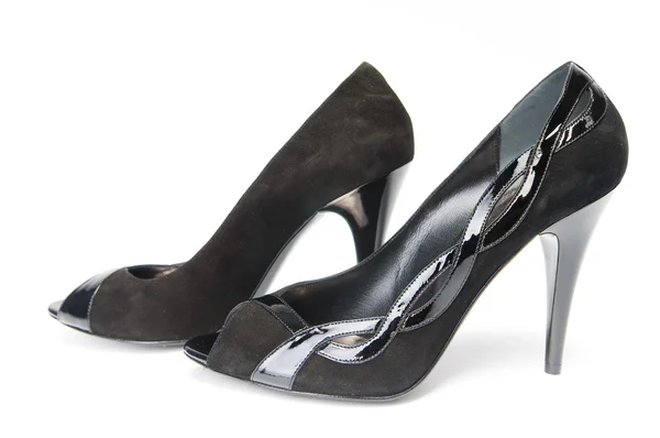 Чёрная замшевая женская обувь — стоковое фото