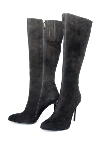 Zwart suedine vrouwelijke laarzen — Stockfoto