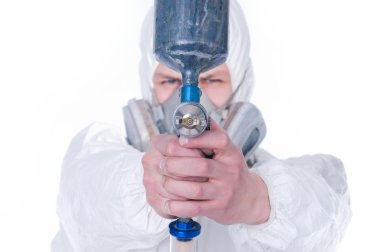 Man with airbrush gun, selective focus clipart