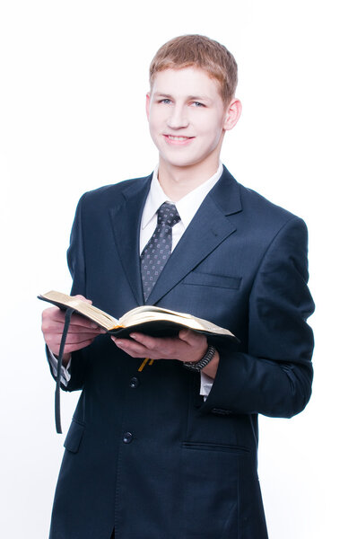 Cheerful man with Bible
