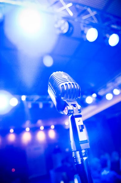 stock image Vintage microphone, blue-toned