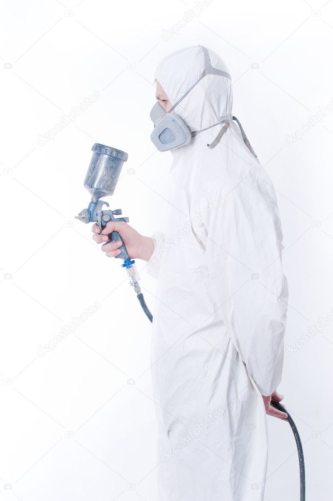 Worker with airbrush gun