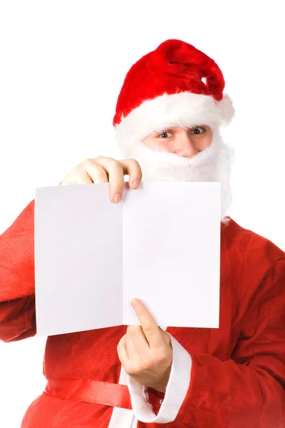 Papai Noel com cartão postal — Fotografia de Stock