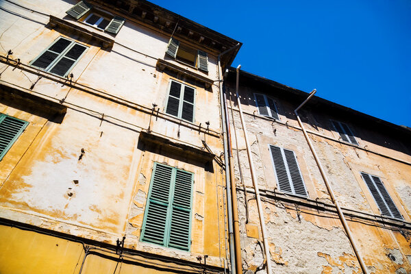 Traditional Italian old houses. Wide angle view.
