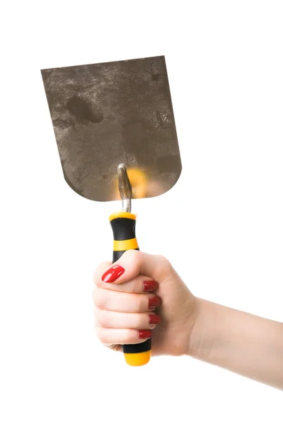 Женщина держит лопатку за руку — стоковое фото