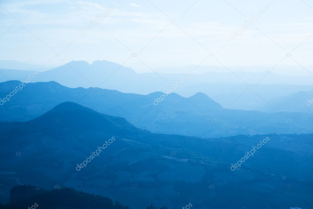 Mountains in a fog