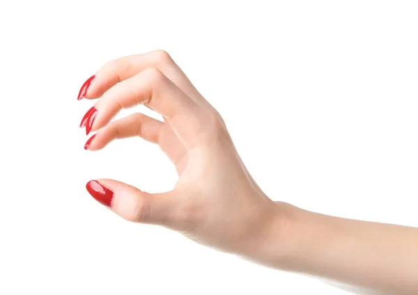 Junge Frau kratzt Handzeichen — Stockfoto