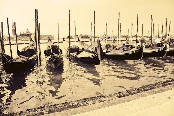 Gondolas at the wharf Venice Italy — Stock Photo, Image