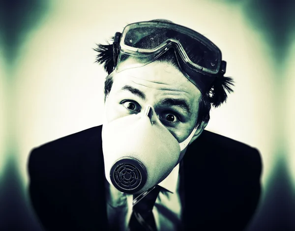 Crazy man in protective mask — Stockfoto