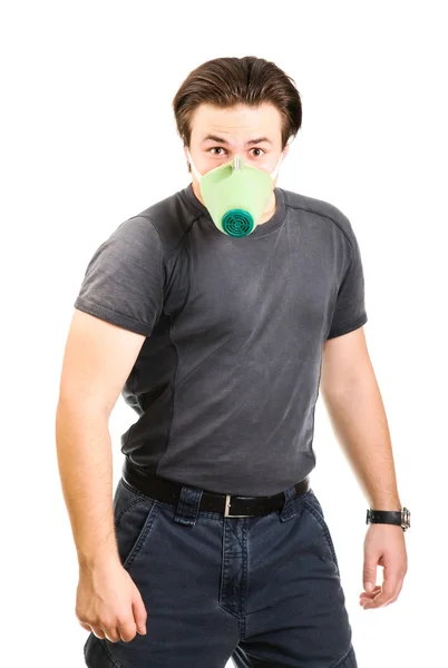 Strange strong man with protective mask — Stock Photo, Image