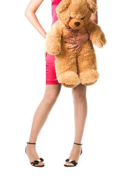 Adolescente menina segurando brinquedo urso — Fotografia de Stock