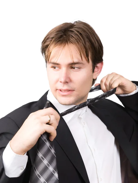 Levette a nyakkendőjét fáradt üzletember — Stock Fotó