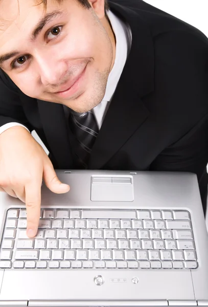 ノートパソコンを持つビジネスマン ストック画像