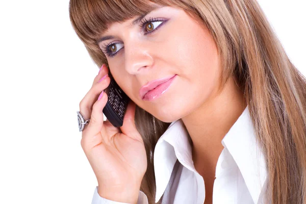 Jonge zakenvrouw praten over telefoon — Stockfoto