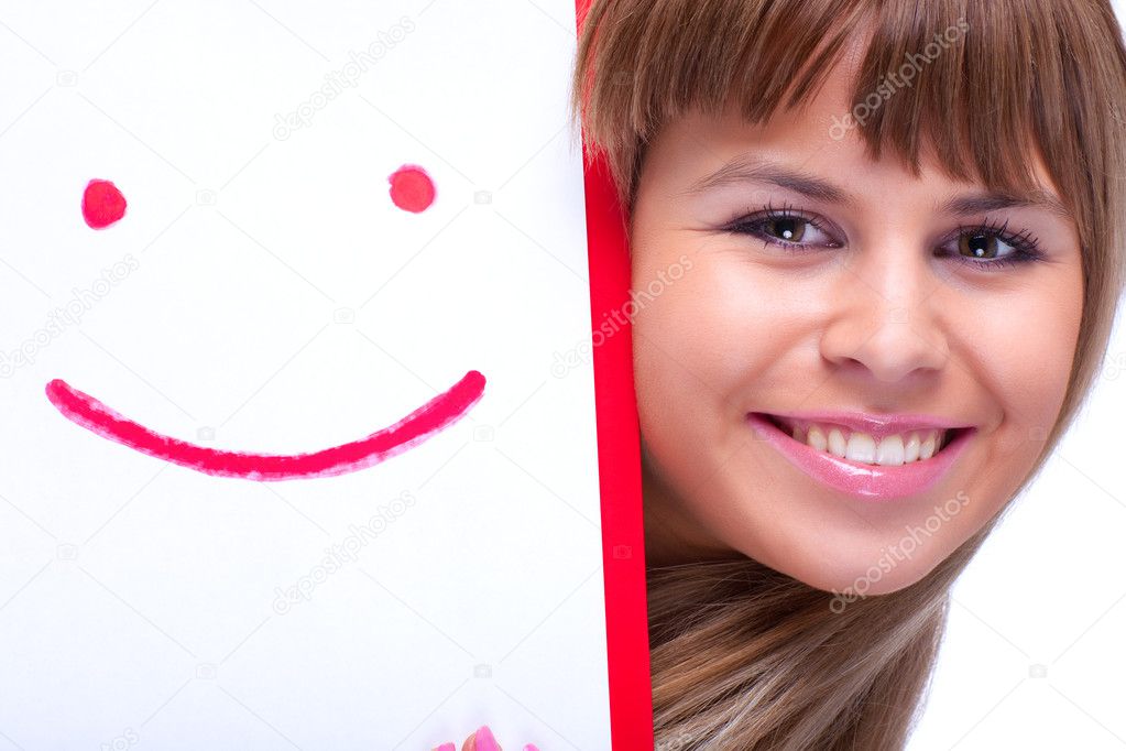 Young woman with smile symbol