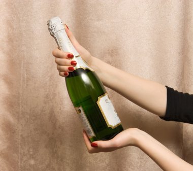 Holding bottle with champagne clipart