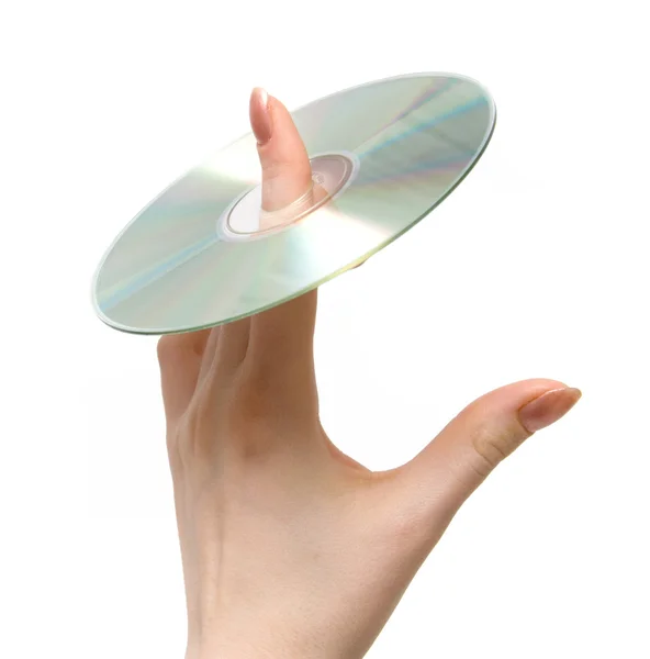 Holding CD on finger — Stock Photo, Image