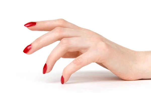Женщина рука с красными ногтями вид сбоку — стоковое фото