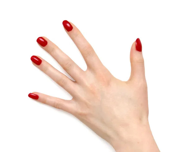 Χέρι γυναίκα με τα κόκκινα νύχια — Φωτογραφία Αρχείου