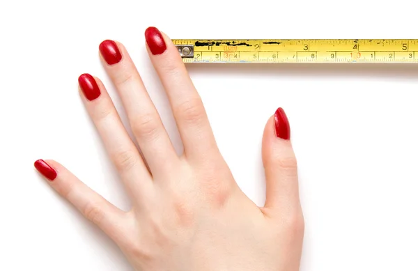 Woman hand with ruler — Stock Photo, Image