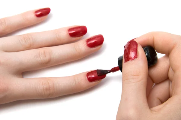 Kleur rood nagels sluit weergave — Stockfoto