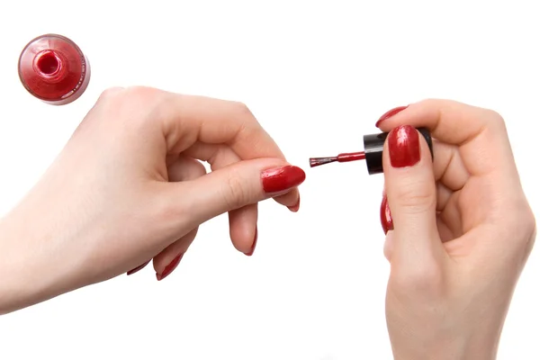 Vrouw kleur rood nagels — Stockfoto