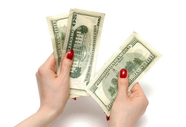 Mulher contando dólares — Fotografia de Stock