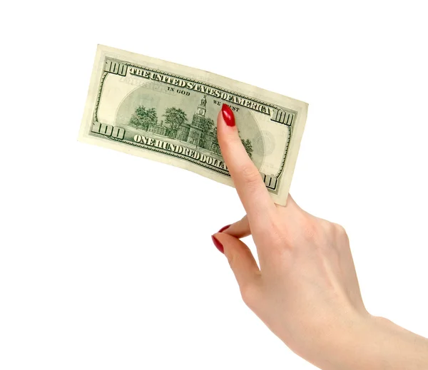 Vrouw geven dollar — Stockfoto