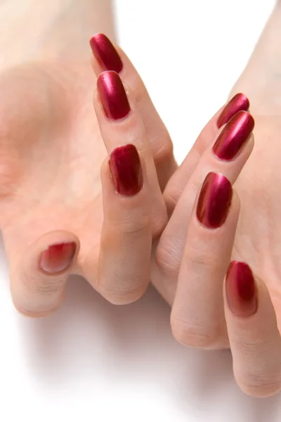 Mujer uñas rojas en ambas manos —  Fotos de Stock
