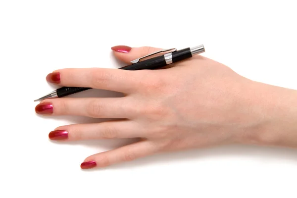 Hand with pen top view — Zdjęcie stockowe