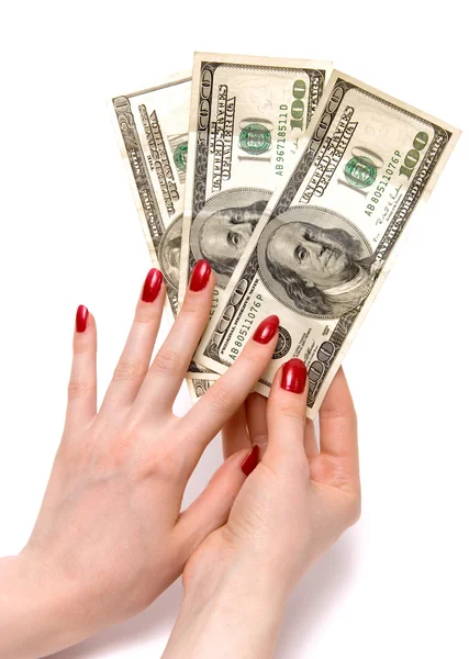 Duas mãos segurando dólares — Fotografia de Stock