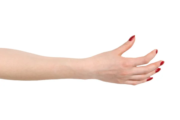 Geïsoleerde vrouw nemen hand — Stockfoto
