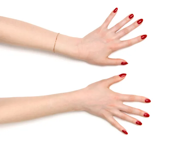 Duas mãos de mulher abertas largas — Fotografia de Stock