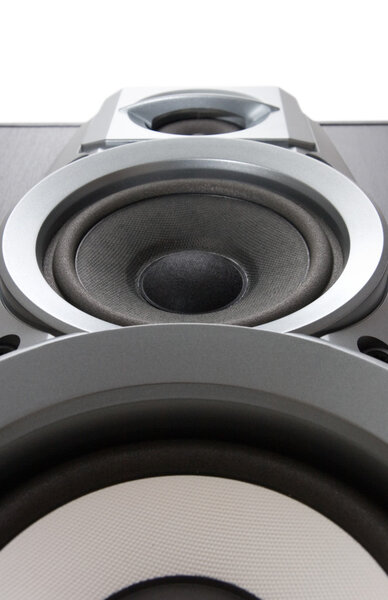 Loud speaker bottom view. On white.