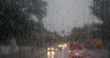 Rain on bus front window