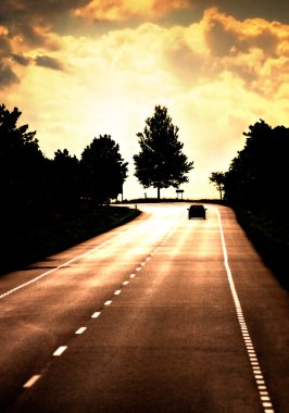 Road with lonely car clipart